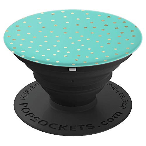 Aqua Mint Seafoam with Polka dot Solid Color Background PopSockets Grip and Stand for Phones and Tablets