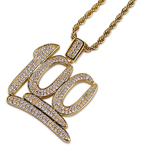 JINAO Hip Hop 18K Gold Plated Iced Out CZ 100 Pendant Necklace with 24 Stainless Steel Chain for Men JINAO Hip Hop 18K Gold Plated Iced Out CZ 100 Pendant Necklace with 24 Stainless Steel Chain for Men