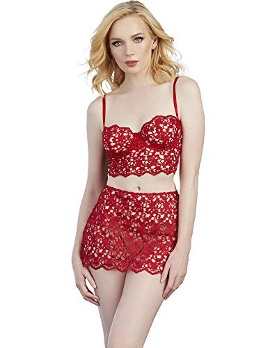 Dreamgirl Women s Venice Embroidery Cropped Bustier and Lace Skirt Set Ruby Extra Small