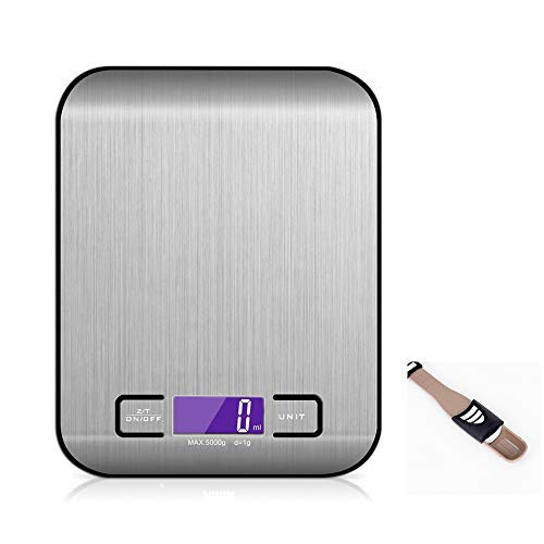 Digital Kitchen Scale Multifunction Waterproof Food Scale with Measuring spoon High Accuracy Jewelry Scale with LCD Display 1g 004oz to 11lb 5kg Stainless Steel By Fly Joys