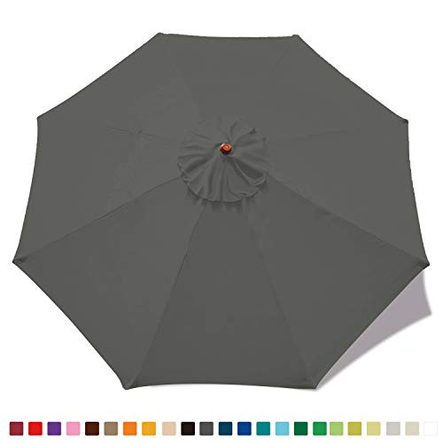 MASTERCANOPY 9ft Patio Umbrella Replacement Canopy Market Table Umbrella Canopy with 8 Ribs Charcoal Grey