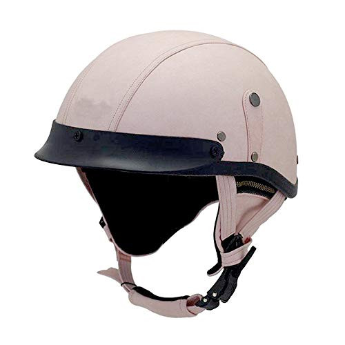 Woljay Leather Motorcycle Vintage Half Helmets Biker Cruiser Scooter Touring Helmet  Pink