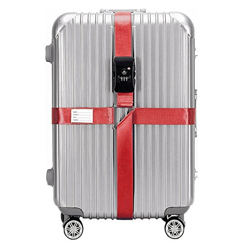 BlueCosto Red TSA Approved Lock Luggage Straps Suitcase Cross Belts Heavy Duty BlueCosto Red TSA Approved Lock Luggage Straps Suitcase Cross Belts Heavy Duty