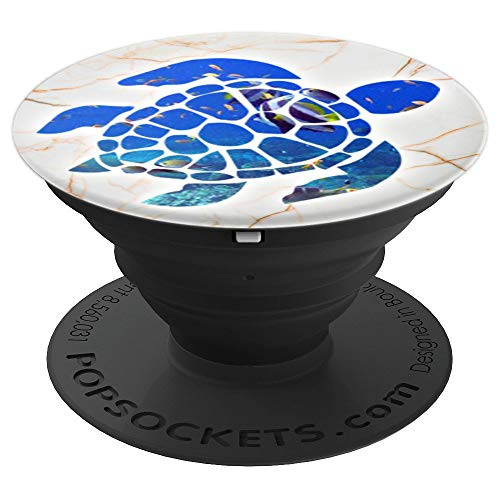 Sea Turtle Colorful Pattern Design on Marble Background PopSockets Grip and Stand for Phones and Tablets