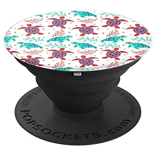 Cute Sea Turtle Background Pattern Design on White PopSockets Grip and Stand for Phones and Tablets