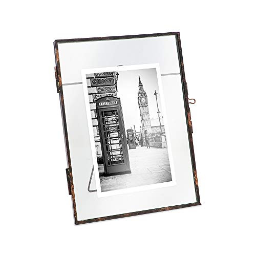 Isaac Jacobs 6x8 Antique Bronze Vintage Style Brass and Glass Metal Floating Picture Frame  Vertical  with Locket Closure for Photos Art More Tabletop Display  6x8 Antique Bronze