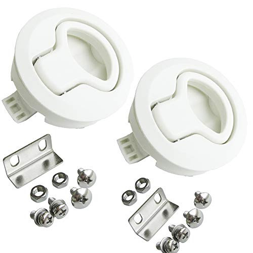 Boat 2   Flush Pull Slam Latch Hatch Round Pull Latch White Plastic Round for RV Boat Marine Deck Hatch 1 2   Door Cabinet Hardware Pack of 2PCS