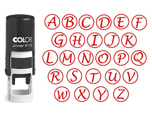 Custom A Z Alphabet Stamp in Red Ink Monogram Round Rubber Stamp Self Inking Initial Stamp COLOP Mini Stamper 12 mm