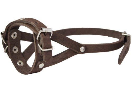 Adjustable Leather Loop Bite Bark Control Easy Fit Dog Muzzle Brown Fits 8  10  Snout