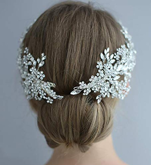 Chargances Bride Floral 2Pcs Hair Pins Wedding Gift Taira for Wedding Bride Accessories Bride Headpiece Boho Hair Clips Wedding Hair Piece Sparkle Handmade Hair Jewelry  Left side and Right side clip