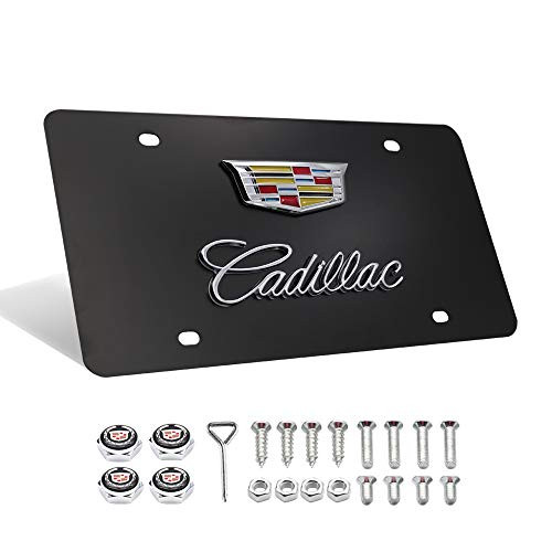Fast   Furious for Cadillac Stainless Steel License Plate Luxury Black Chrome 3D Front License Plate Covers with Logo Screw Nuts for Cadillac All Models