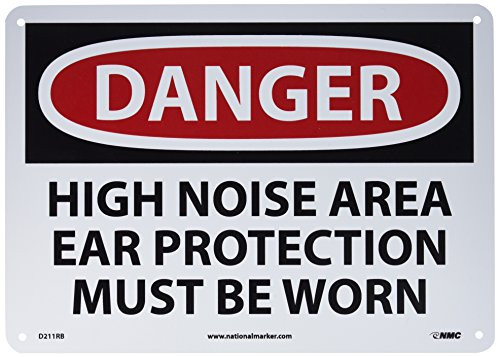 NMC D211RB DANGER HIGH NOISE AREA EAR PROTECTION MUST BE WORN 14 in x 10 in Rigid Plastic Danger Sign Black Red on White NMC D211RB DANGER HIGH NOISE AREA EAR PROTECTION MUST BE WORN 14 in x 10 in Rigid Plastic Danger Sign Black Red on White
