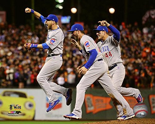 Ben Zobrist Kris Bryant and Anthony Rizzo Chicago Cubs 2016 NLDS Game 4 Celebration Photo  8  x 10