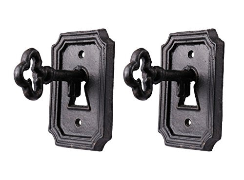 Zeckos Set of 2 Rustic Cast Iron Vintage Key in Lock Wall Hooks