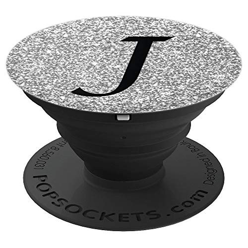 Silver Glamour Monogram Letter J Initial PopSockets Grip and Stand for Phones and Tablets