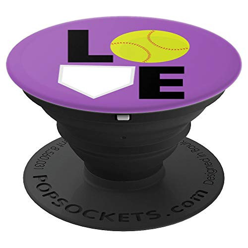 Softball Love Stitch Ball Home Plate Purple Background PopSockets Grip and Stand for Phones and Tablets