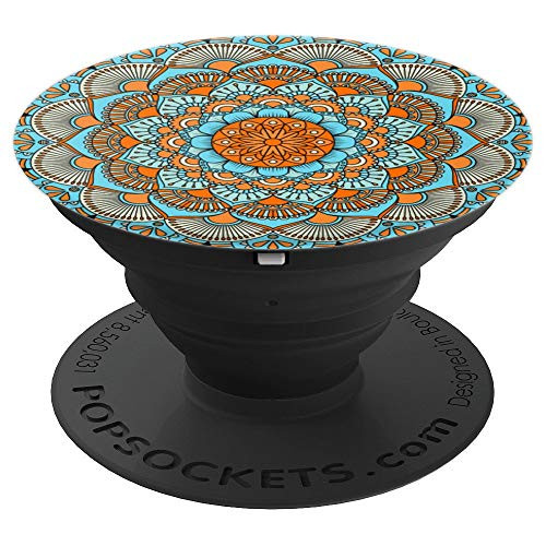 Boho Mandala Flower Pattern   Orange And Blue PopSockets Grip and Stand for Phones and Tablets Boho Mandala Flower Pattern   Orange And Blue PopSockets Grip and Stand for Phones and Tablets