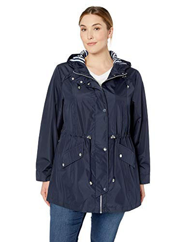 INTL details Women s Plus Size Zip Front Hooded Anorak Ink Blue 1X