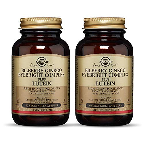 Solgar Bilberry Ginkgo Eyebright Complex Plus Lutein 60 Vegetable Capsules   Pack of 2   Promotes Eye Health   Vision Support   with Lutein   Vitamins A C   E   Non GMO Vegan   60 Total Servings