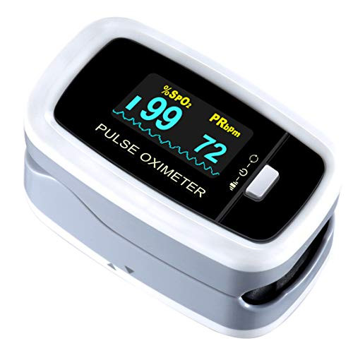 Pulse Oximeter Fingertip ATMOKO Pulse Oximeter Finger Oximetry SPO2 Blood Oxygen Saturation Monitor Heart Rate Monitor Rotatable OLED Digital Display Portable with Batteries and Lanyard