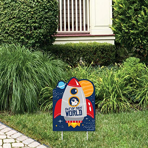 Big Dot of Happiness Blast Off to Outer Space   Outdoor Lawn Sign   Rocket Ship Baby Shower or Birthday Party Yard Sign   1 Piece