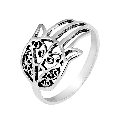 AeraVida Hand of Hamsa Protection Filigree 925 Sterling Silver Ring  7
