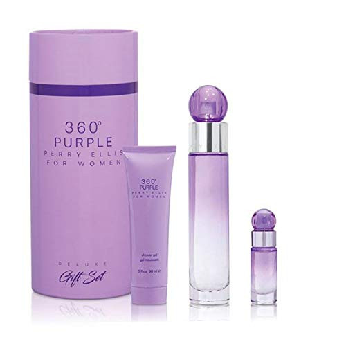 Perry Ellis Fragrances Perry Ellis 360 Purple for Women   3 piece Gift Set Canister 17 Fl Oz
