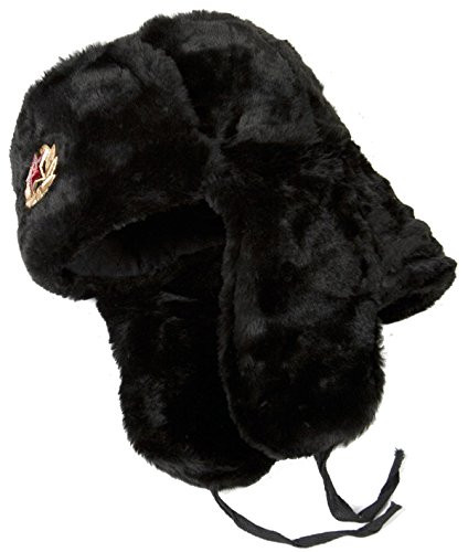 Hat Russian Soviet Army Black KGB Fur Military Cossack Ushanka Size L