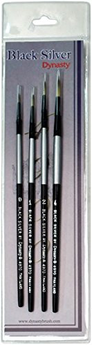 F & M Brush Company Round 0, 1, 2 & 4 Black Silver Short Handle Brush Set 4/pkg