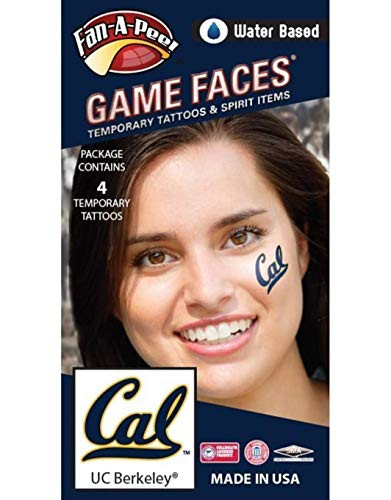 Fan A peel University of California Berkeley  UC Berkeley  Golden Bears  Water Based Temporary Spirit Tattoos  4 Piece  Blue Gold Cal Logo