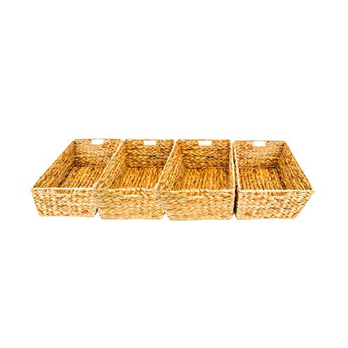 Trademark Innovations Large Foldable Rectangle Woven Wicker Basket Bins for Storage  Set of 4