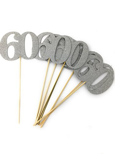 Set of 8 Number 60 Centerpiece Sticks for Anniversary Reunion 60th Birthday  Silver