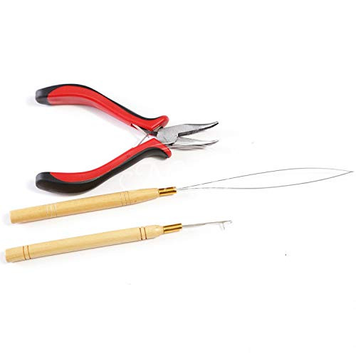 Neitsi 3 Pc Kit for Micro Ring Link Hair and Feather Extensions  Pliers Micro Pulling Needle and Loop Threader