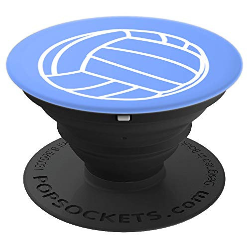 White Volleyball Graphic On A Blue Background PopSockets Grip and Stand for Phones and Tablets
