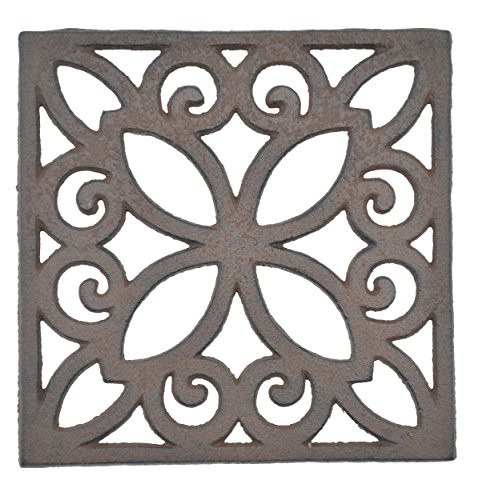Decorative Square Brown Cast Iron Trivet Ornate Design 625  Wide