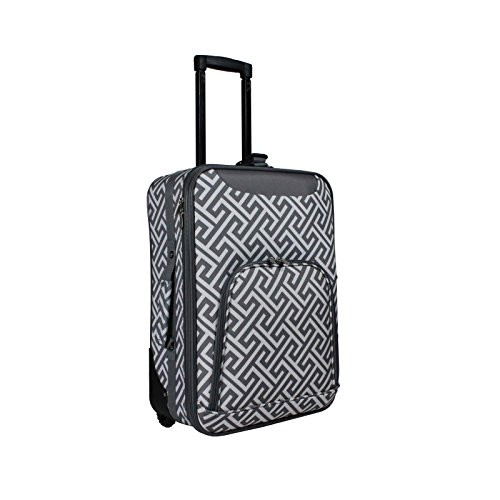 World Traveler Women s 20  Rolling Carry on Luggage Suitcase Grey White Greek Key Inch
