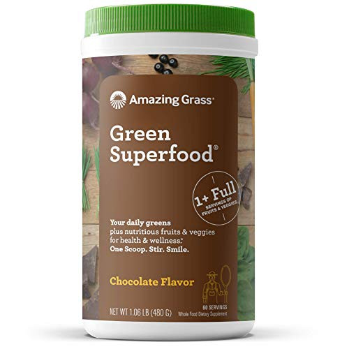 Amazing Grass Green Superfood  Super Greens Powder with Spirulina Chlorella Digestive Enzymes   Probiotics Chocolate 60 Servings