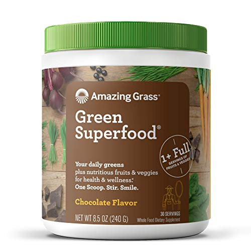 Amazing Grass Green Superfood  Super Greens Powder with Spirulina Chlorella Digestive Enzymes   Probiotics Chocolate 30 Servings