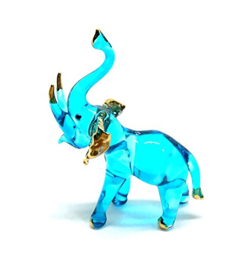 Handmade Mini Light Blue Elephant Art Glass Blown Wild Animal Figurine No.5 - Model Y2019