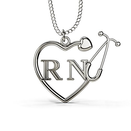 Caring Hands Gifts RN Registered Nurse Stethoscope Heart Necklace Nurse Gift RN Gift for Women Shiny Silver Nurse Necklace  Silver