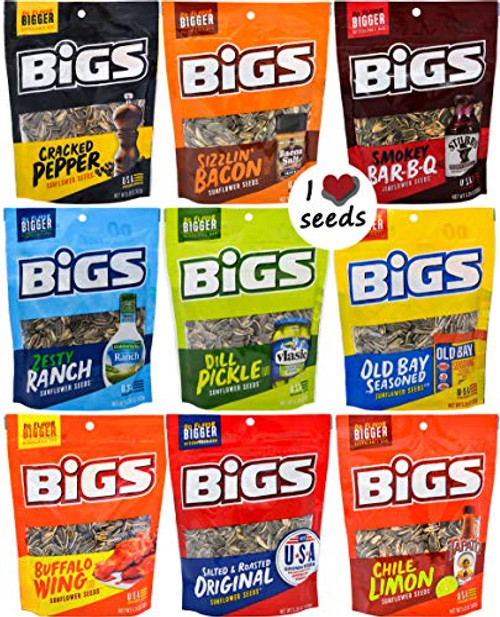 Bigs Sunflower Seed Flavor Variety Pack 9 bags 535oz each with Bonus Magnet Bigs Sunflower Seed Flavor Variety Pack 9 bags 535oz each with Bonus Magnet