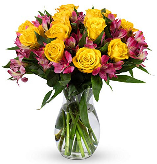 Benchmark Bouquets Exquisite Roses and Alstroemeria With Vase  Fresh Cut Flowers