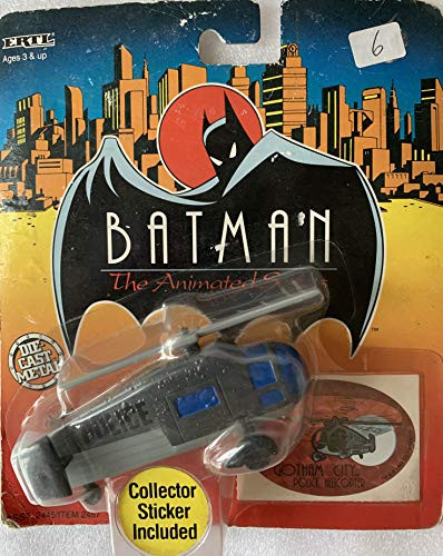 ERTL 1993 Batman   The Animated Series  3 Gotham City Police Helicopter 1 64 Diecast Metal Vehicle   Collector Sticker
