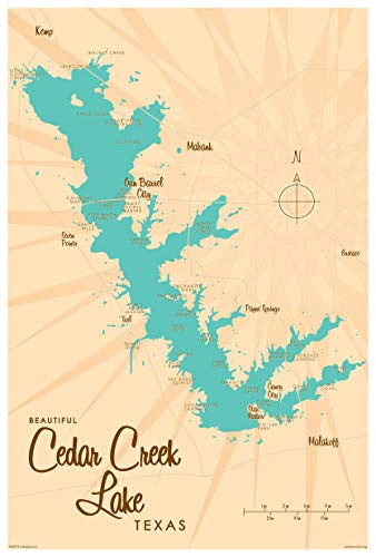 Cedar Creek Lake Texas Map Giclee Art Print Poster by Lakebound 12  x 18