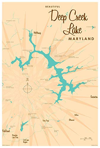 Deep Creek Lake Maryland Map Giclee Art Print Poster by Lakebound 12  x 18