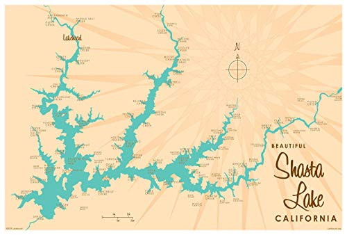 Shasta Lake California Map Giclee Art Print Poster by Lakebound 12 x 18 Shasta Lake California Map Giclee Art Print Poster by Lakebound 12 x 18