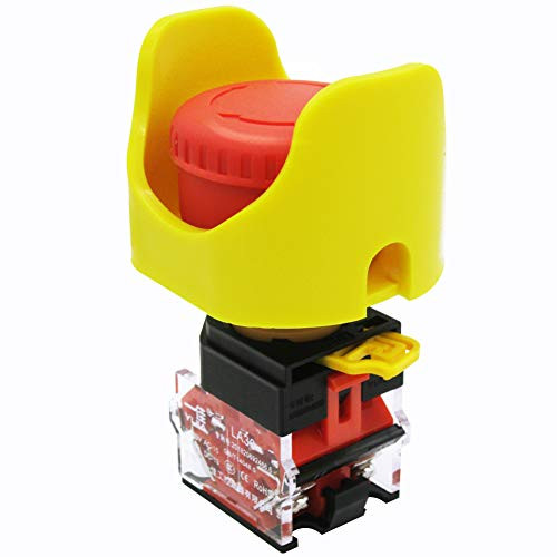 mxuteuk 1 NC 1 NO 22mm Red Mushroom Emergency Stop Push Button Switch AC 660V 10A   Protective Cover Anti misoperation?3 Years Warranty LA36 11ZS XYB