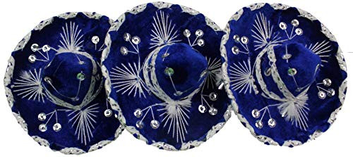 Trade MX 3 Pack 6  Mexican Decorative Mini Mariachi Sombrero Charro Hat  Choose Color   Blue Silver