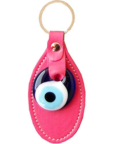 Evil Eye Keychain Keyrings syntetic leather decorative Turkish   Greek   Jewish   Christian Handmade ornament  Pink