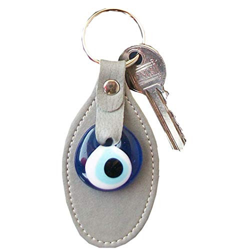 Evil Eye Keychain Keyrings syntetic leather decorative Turkish   Greek   Jewish   Christian Handmade ornament  Grey